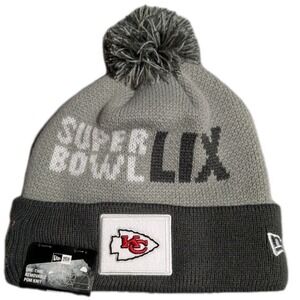 NWT Kansas City Chiefs Super Bowl LIX Knit Beanie Hat New Era Gray Pom NFL